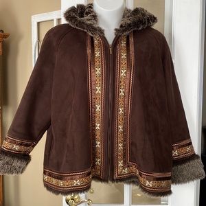 Vegan Suede and Faux Fur hooded jacket